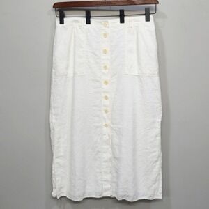 Talbots Linen Midi Skirt Plus Size 16 White Button‎ Front Pockets Summer Travel